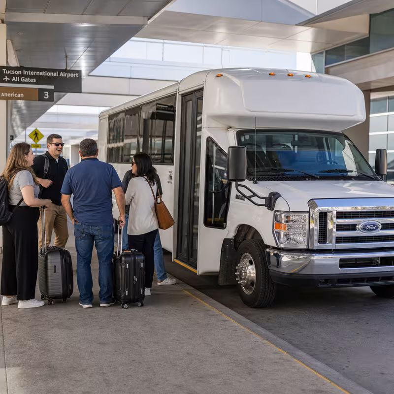 Black Mercedes Sprinter van staged for an Tucson Airport Transportation group