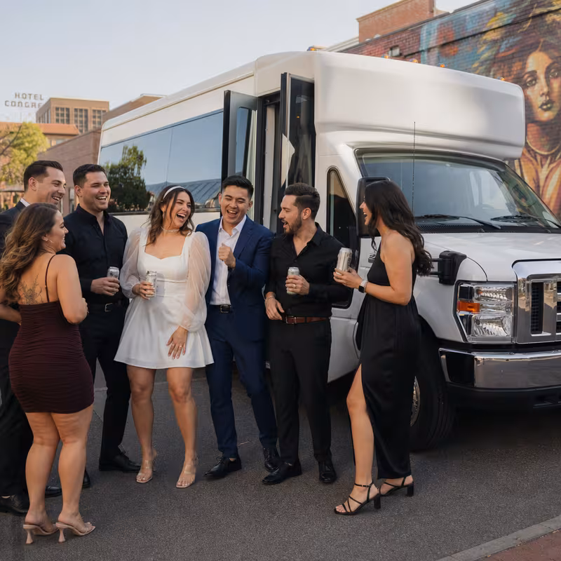 Black Mercedes Sprinter van staged for an Tucson Bachelor & Bachelorette Transportation group