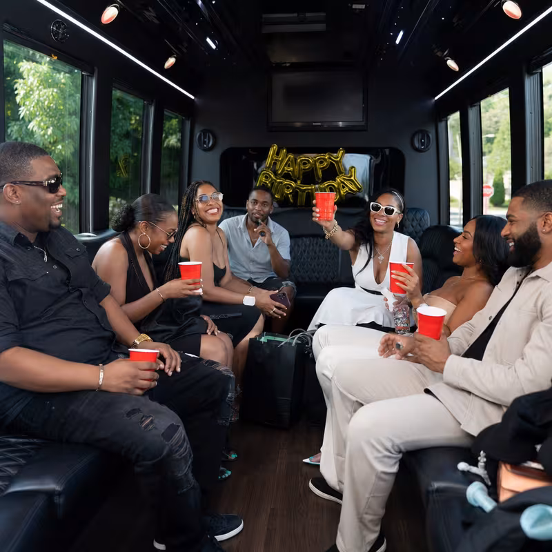 Black Mercedes Sprinter van staged for an Tucson Birthday Transportation group