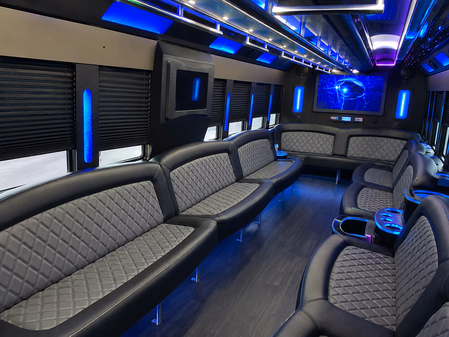 Interior of a party bus rental serving Tucson