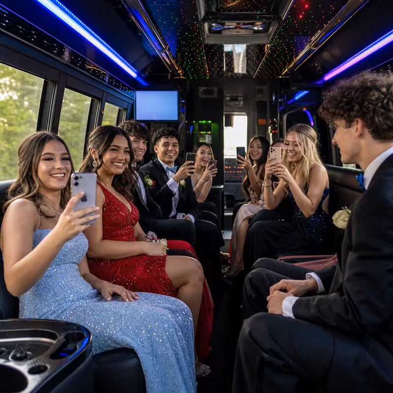 Black Mercedes Sprinter van staged for an Tucson Prom & Homecoming Transportation group