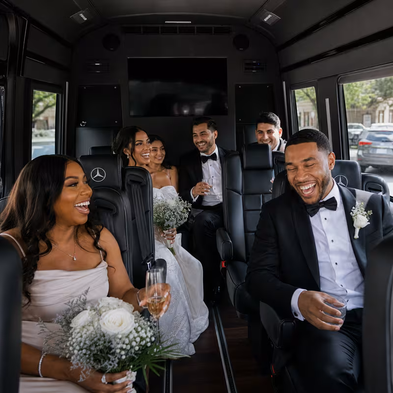Black Mercedes Sprinter van staged for an Tucson Wedding Transportation group